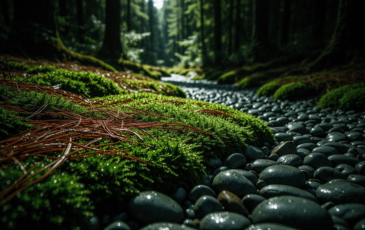 Naturalne środowisko mchu i kamieni rzecznych